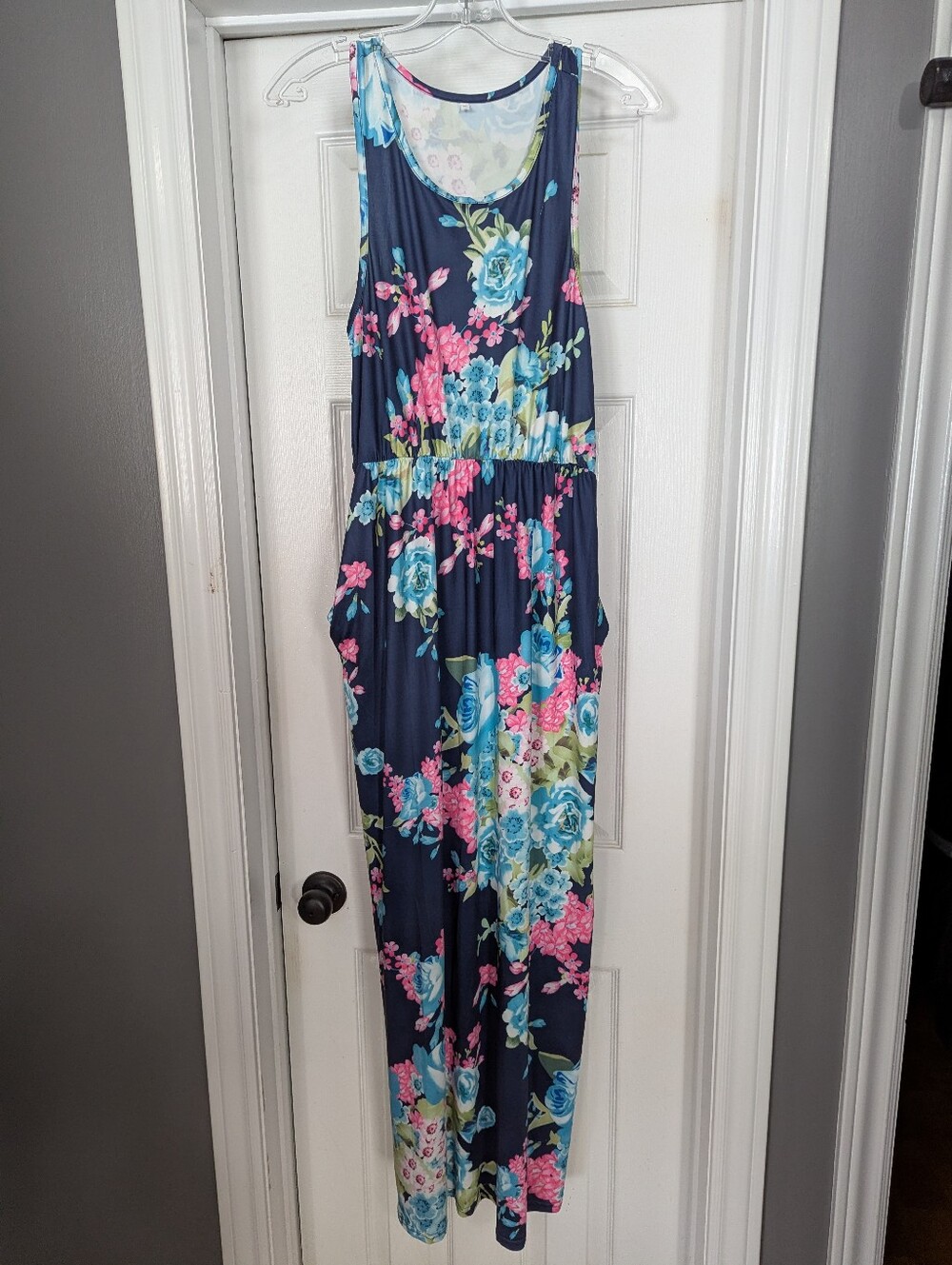 Amazon Essentials Navy Floral Maxi Dress with Blue and Pink Blooms